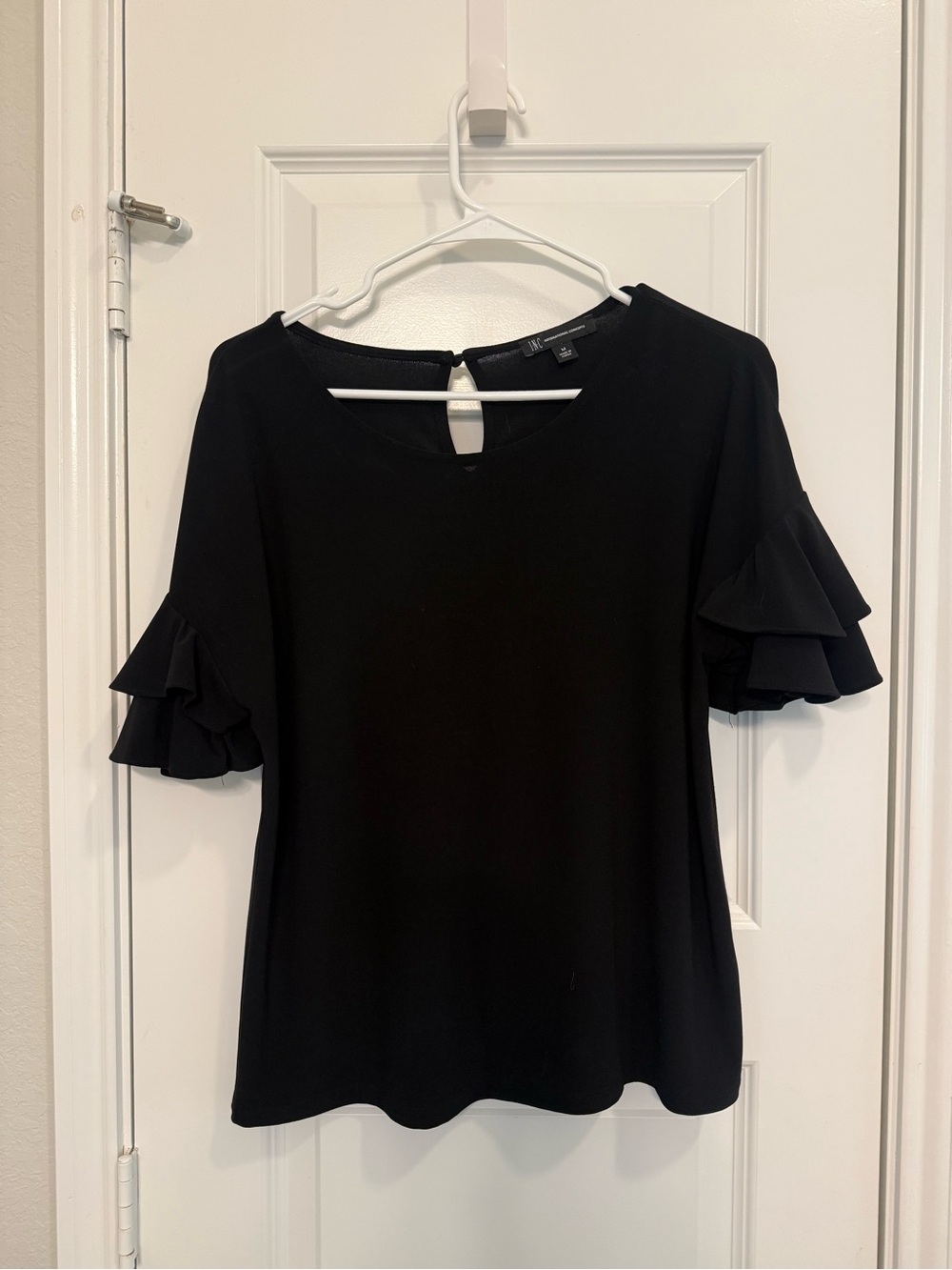 INC International Concepts Black Ruffle Sleeve Blouse